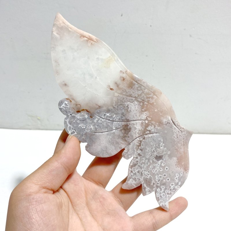 Sakura Flower Agate Butterfly Wing Carving With Stand - Wholesale Crystals