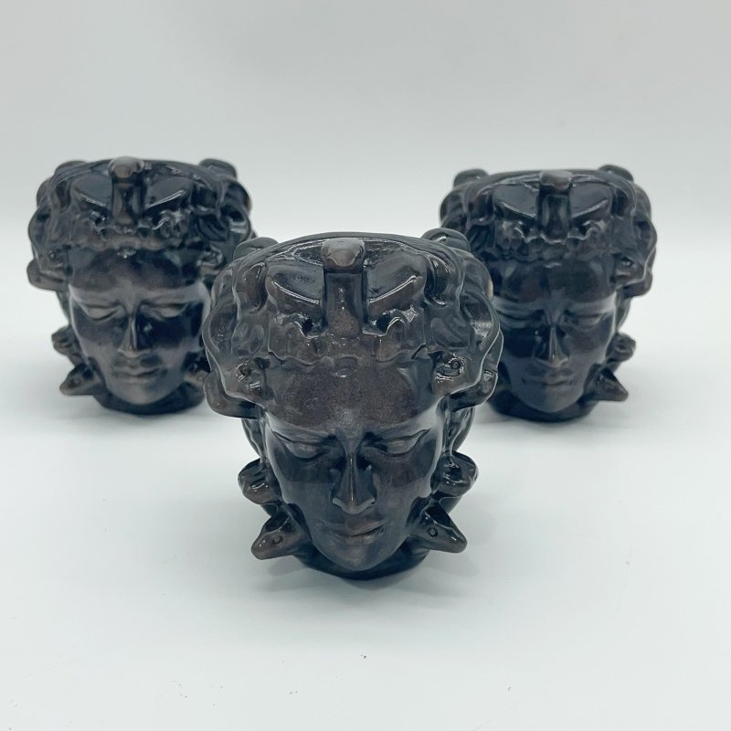 Silver Sheen Obsidian Medusa Carving Wholesale - Wholesale Crystals
