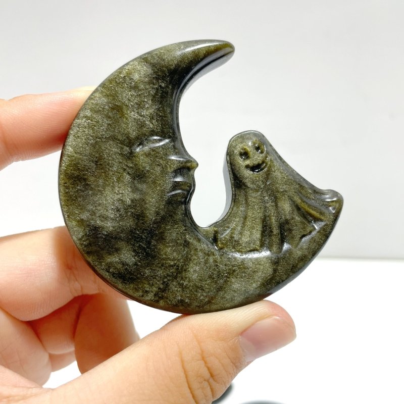 Silver Sheen Obsidian Moon Ghost Carving Wholesale Gold Sheen Obsidian - Wholesale Crystals