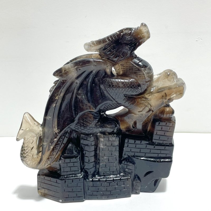Smoky Quartz Flying Dragon Castle Carving - Wholesale Crystals
