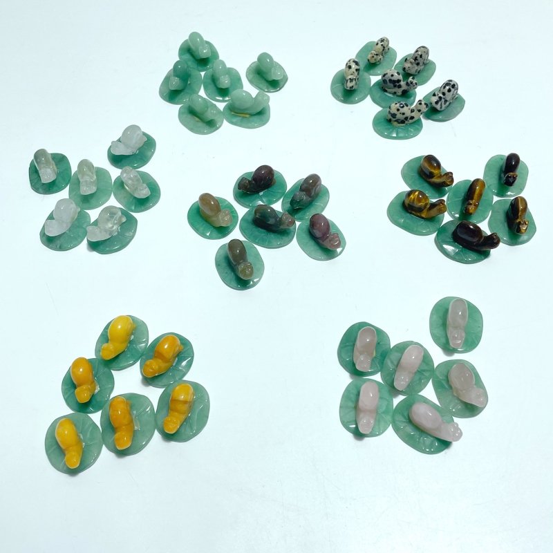 Snail On Leaf Mini Carving Wholesale Tiger Eye Green Aventurine - Wholesale Crystals