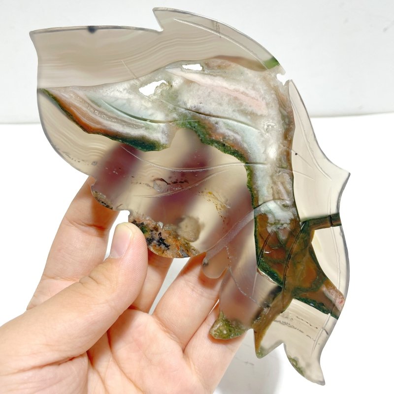 Stripe Agate Symmetry Butterfly Wing Carving With Stand - Wholesale Crystals