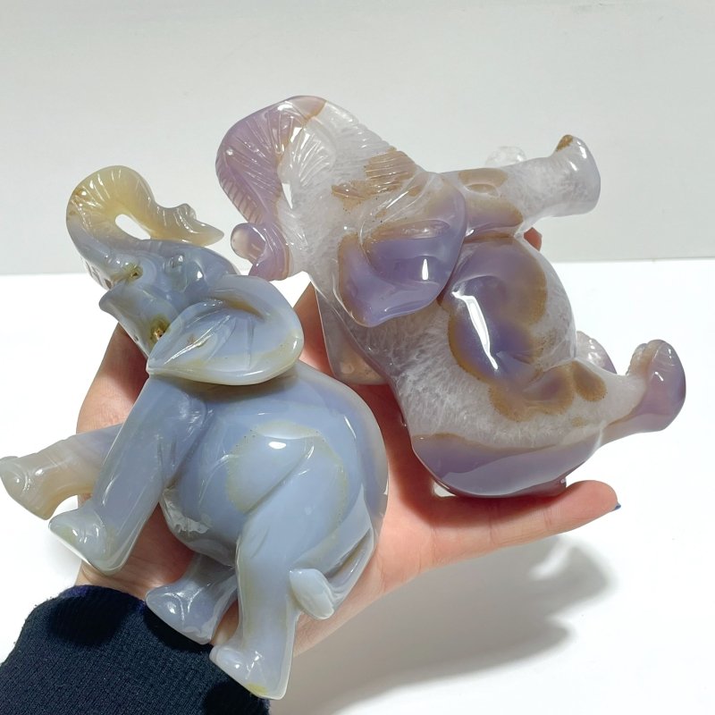 Unique 2 pieces Geode Agate Druzy Elephant Carving - Wholesale Crystals