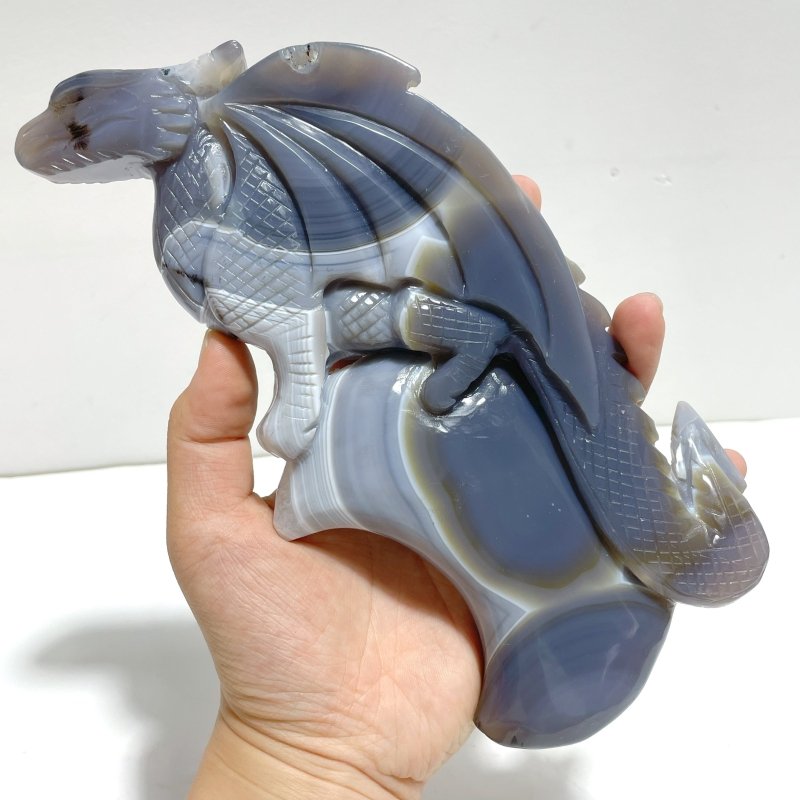 Unique Agate Flying Dragon Moon Carving With Stand - Wholesale Crystals