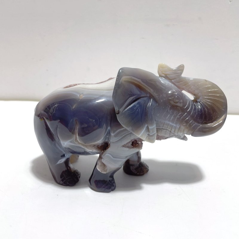 Unique Amethyst Mixed Geode Agate Druzy Elephant Animal Carving A07 - Wholesale Crystals