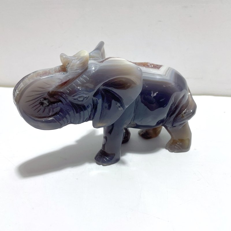Unique Amethyst Mixed Geode Agate Druzy Elephant Animal Carving A07 - Wholesale Crystals