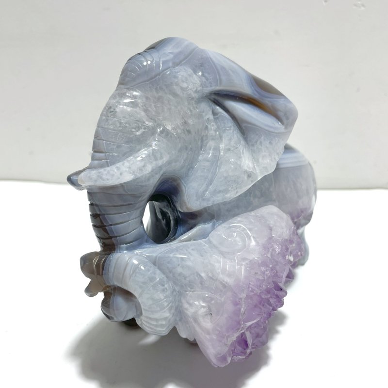 Unique Amethyst Mixed Geode Druzy Agate Elephant Animal Carving A17 - Wholesale Crystals