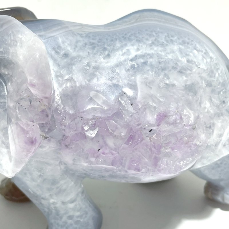 Unique Amethyst Mixed Geode Druzy Agate Elephant Animal Carving A18 - Wholesale Crystals