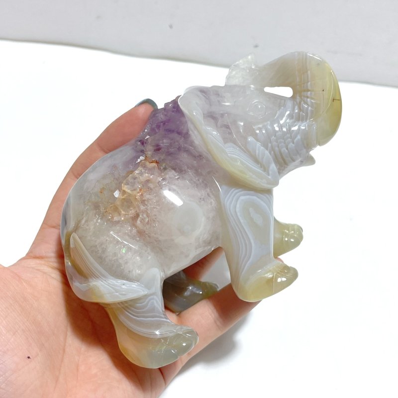 Unique Amethyst Mixed Geode Druzy Agate Elephant Animal Carving A20 - Wholesale Crystals
