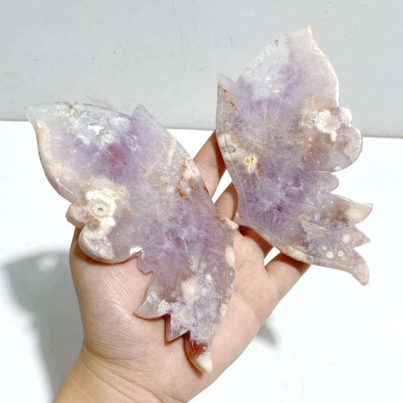 Unique Amethyst Mixed Sakura Flower Agate Butterfly Wing Carving With Stand - Wholesale Crystals