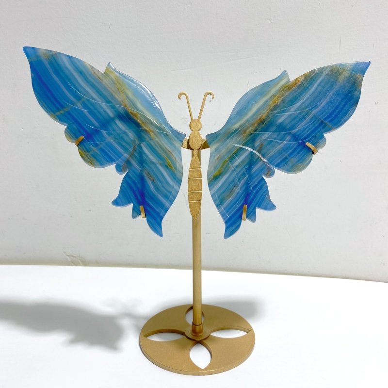 Unique Blue Onyx Butterfly Wing Carving With Stand -Wholesale Crystals