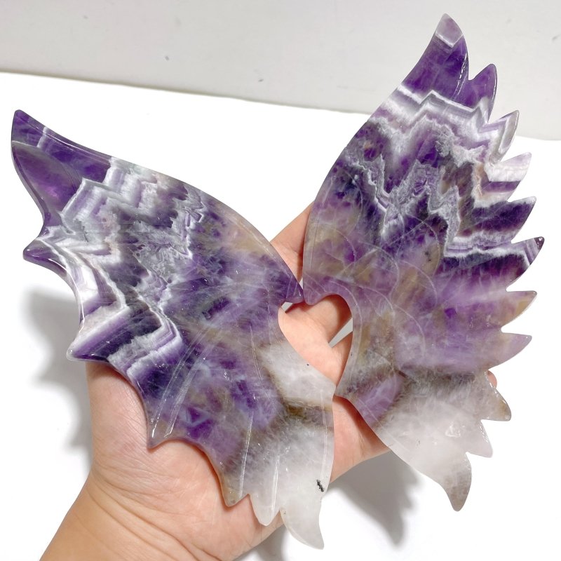 Unique Chevron Amethyst Demon and Angel Wing Carving With Stand - Wholesale Crystals