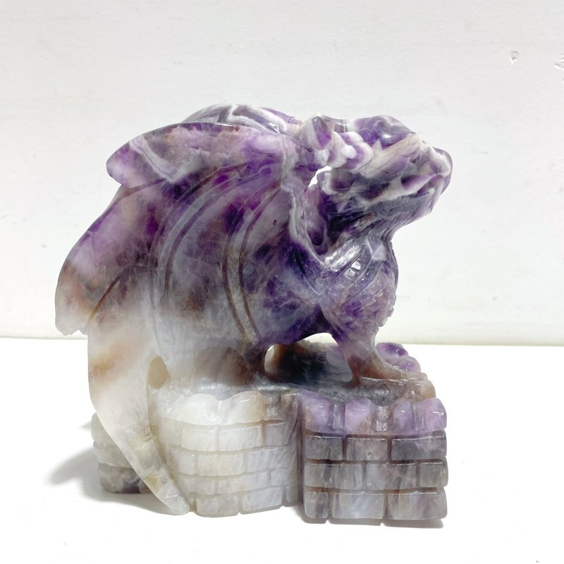 Unique Chevron Amethyst Dragon Castle Carving - Wholesale Crystals