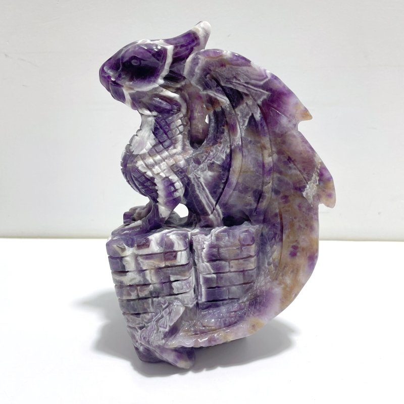 Unique Chevron Amethyst Dragon Castle Carving - Wholesale Crystals