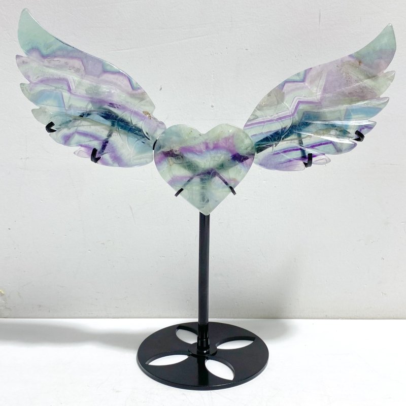 Unique Fluorite Heart Wing Carving With Stand - Wholesale Crystals