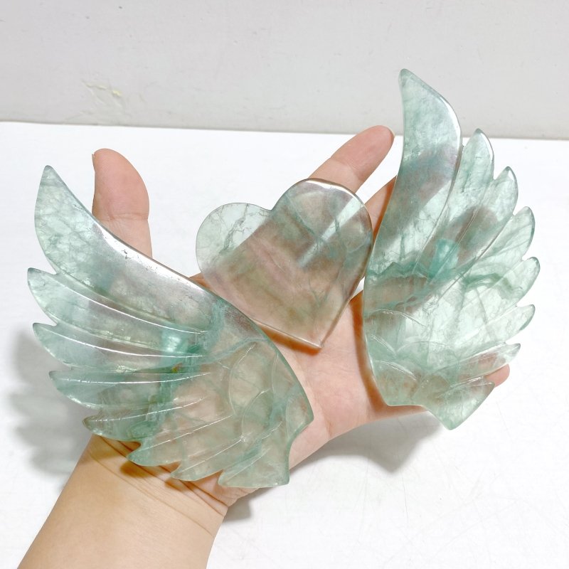 Unique Fluorite Heart Wing Carving With Stand - Wholesale Crystals