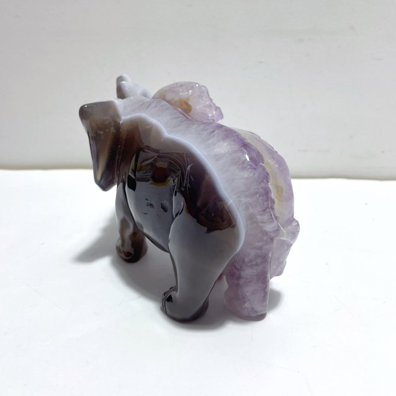 Unique Geode Amethyst Mixed Agate Druzy Elephant Animal Carving A03 - Wholesale Crystals