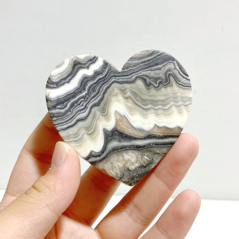Unique Gray Lace Agate Heart Wing Carving With Stand - Wholesale Crystals