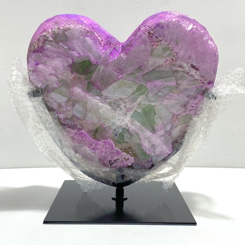 Unique Large Aura Purple Quartz Cluster Heart With Stand 2 - Wholesale Crystals