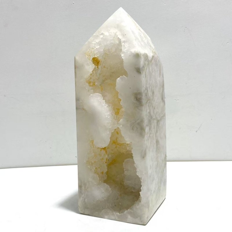 Unique Large Geode Druzy White Moss Agate Four - sided Point - Wholesale Crystals