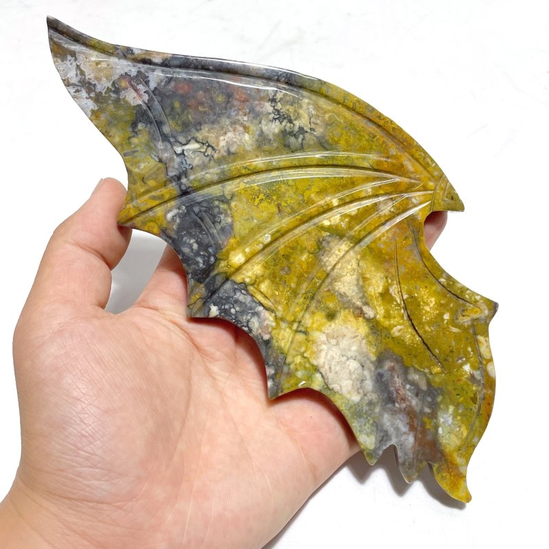 Unique Ocean Jasper Demon Angel Wing Carving With Stand - Wholesale Crystals