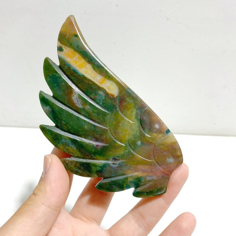 Unique Ocean Jasper Heart Wing Carving With Stand - Wholesale Crystals