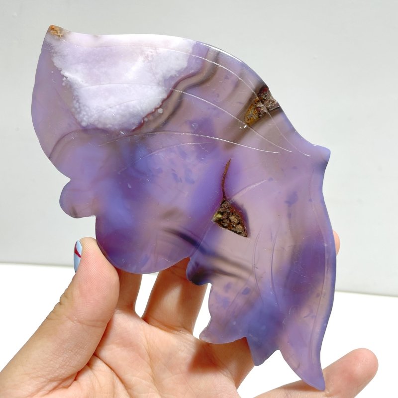 Unique Purple Flower Agate Butterfly Wing Carving With Stand - Wholesale Crystals