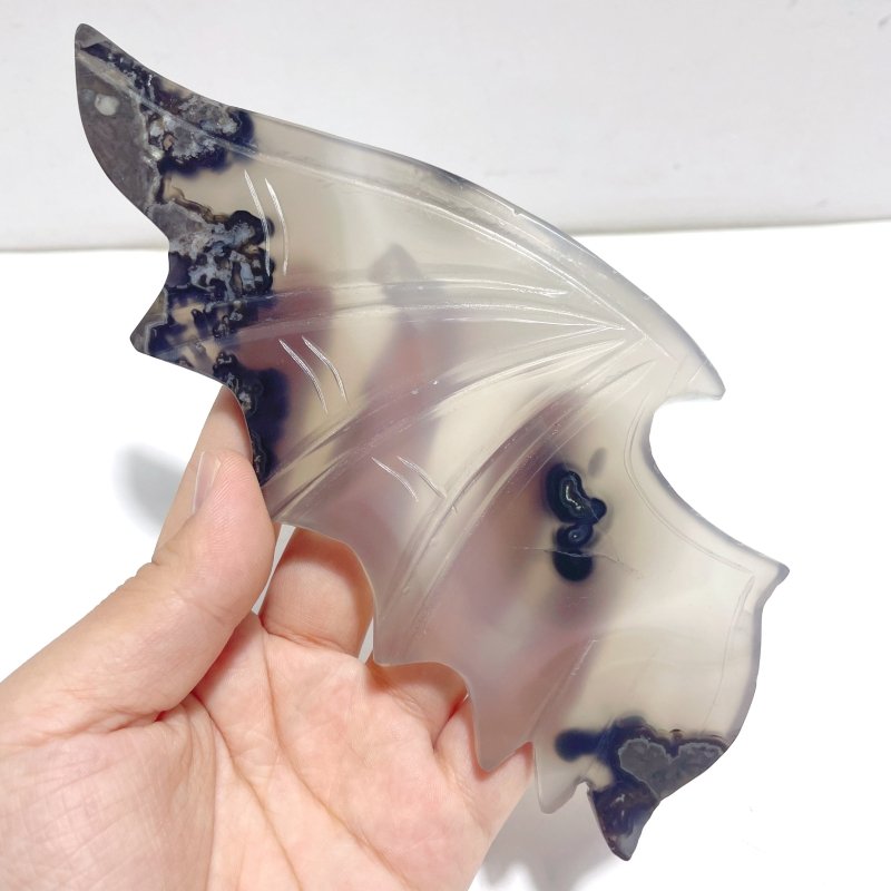 Unique Volcano Agate Demon And Angel Wing Carving With Stand (UV - Reactive) - Wholesale Crystals