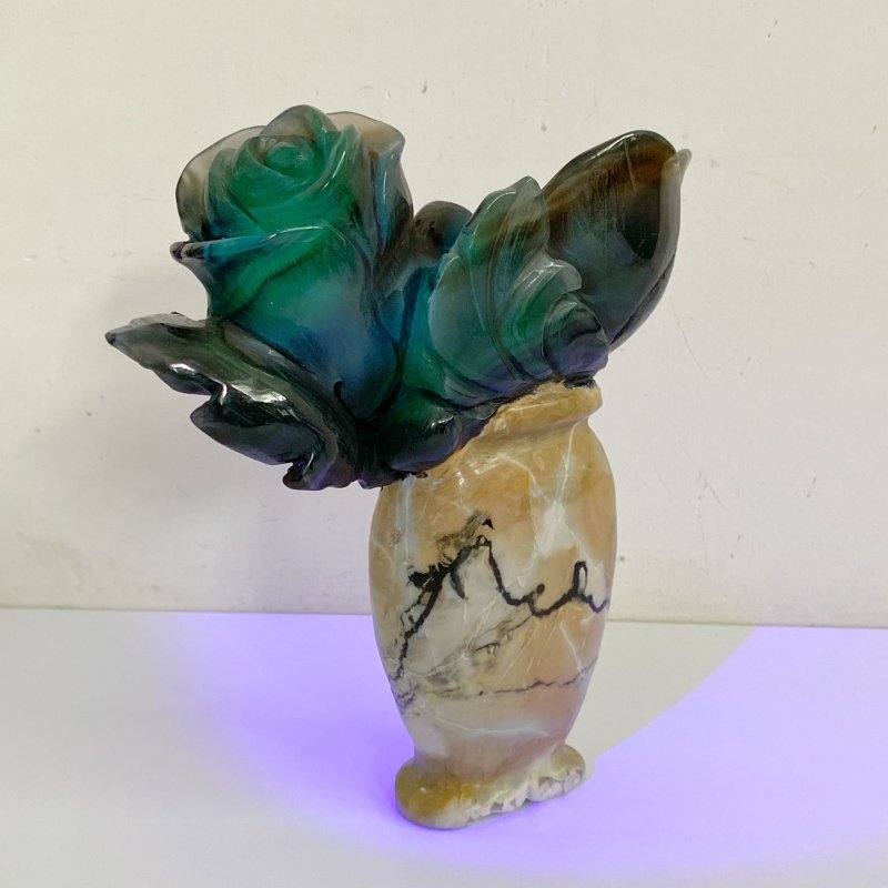 Volcano Agate Flower & Vase Carving (Defective) -Wholesale Crystals