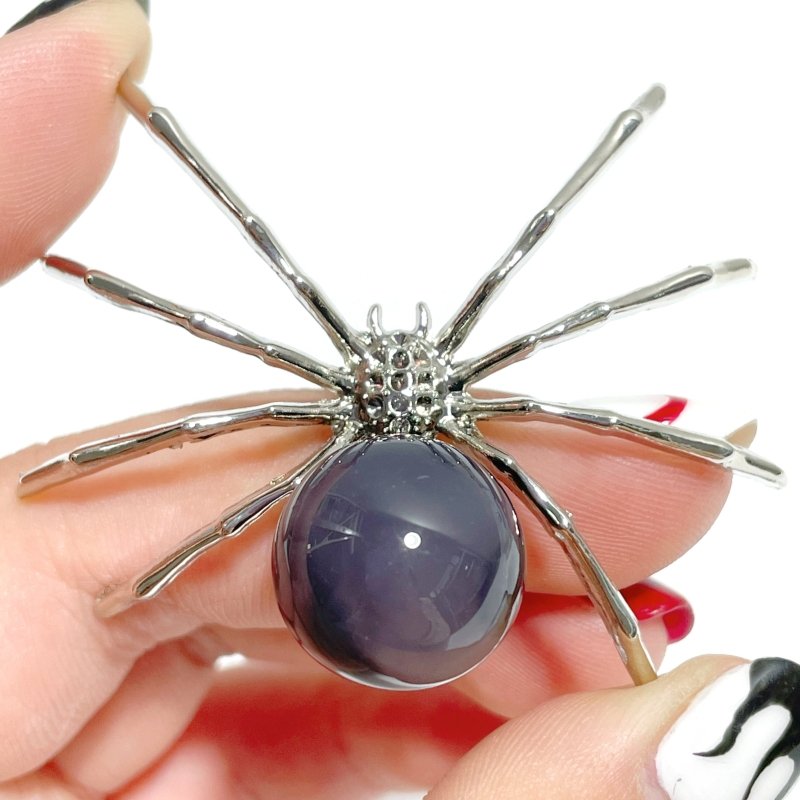 Volcano Agate Sphere Spider Ornament Handmade Alloy Spider Wholesale (UV - Reactive) - Wholesale Crystals