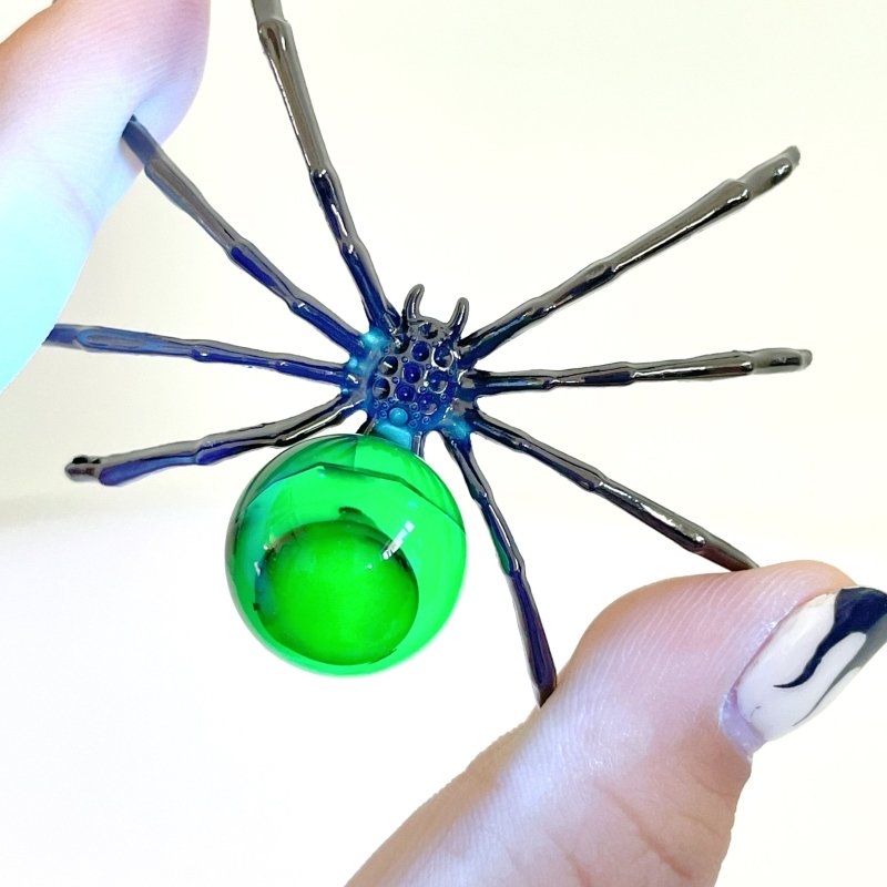 Volcano Agate Sphere Spider Ornament Handmade Alloy Spider Wholesale (UV - Reactive) - Wholesale Crystals