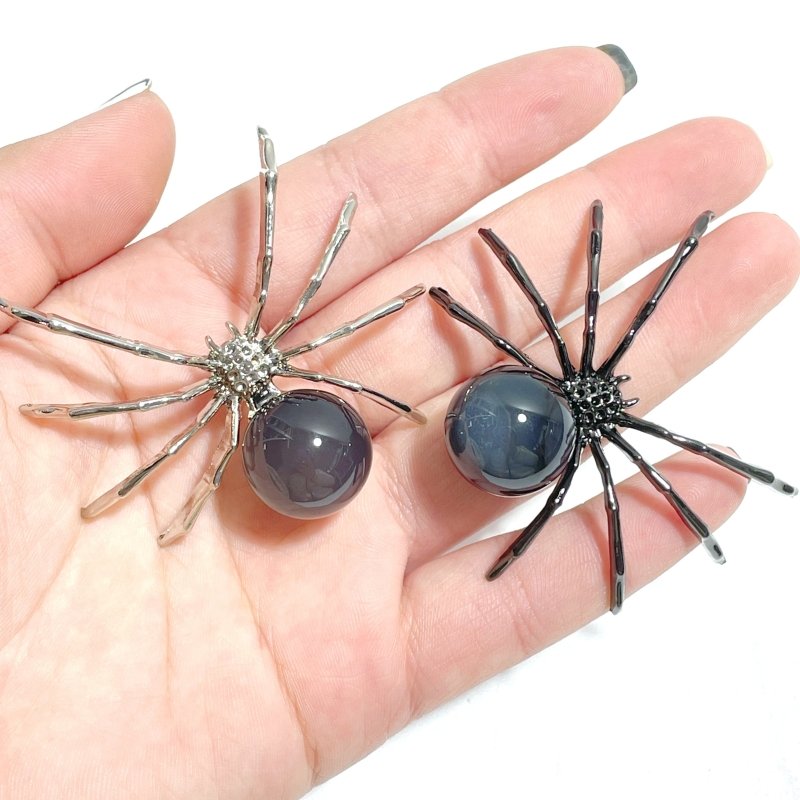 Volcano Agate Sphere Spider Ornament Handmade Alloy Spider Wholesale (UV - Reactive) - Wholesale Crystals