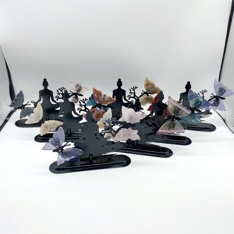 Wholesale Crystal Butterfly Wing Carving with Yoga Woman Stand (Mixed Stones) -Wholesale Crystals