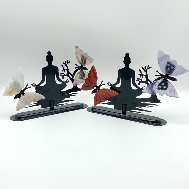 Wholesale Crystal Butterfly Wing Carving with Yoga Woman Stand (Mixed Stones) -Wholesale Crystals