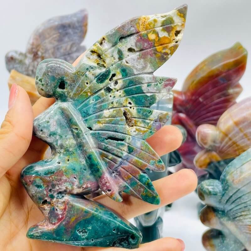 10 Pieces Beautiful Ocean Jasper Butterfly Fairy Carving -Wholesale Crystals