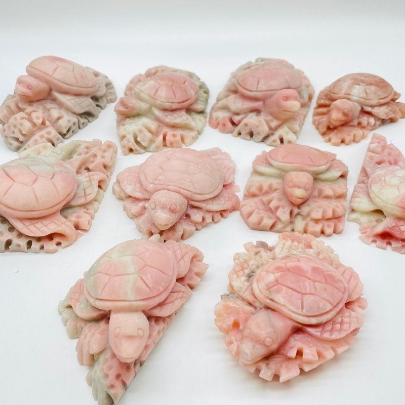 10 Pieces Beautiful Pink Opal Sea Turtle Carving -Wholesale Crystals