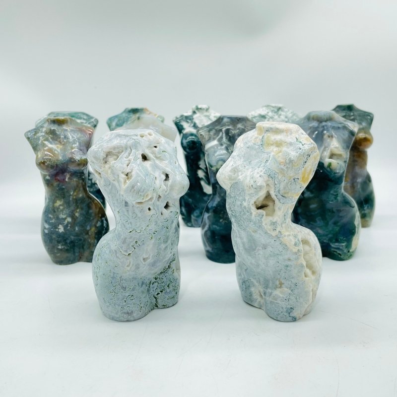11 Pieces Geode Druzy Moss Agate Goddess Carving -Wholesale Crystals