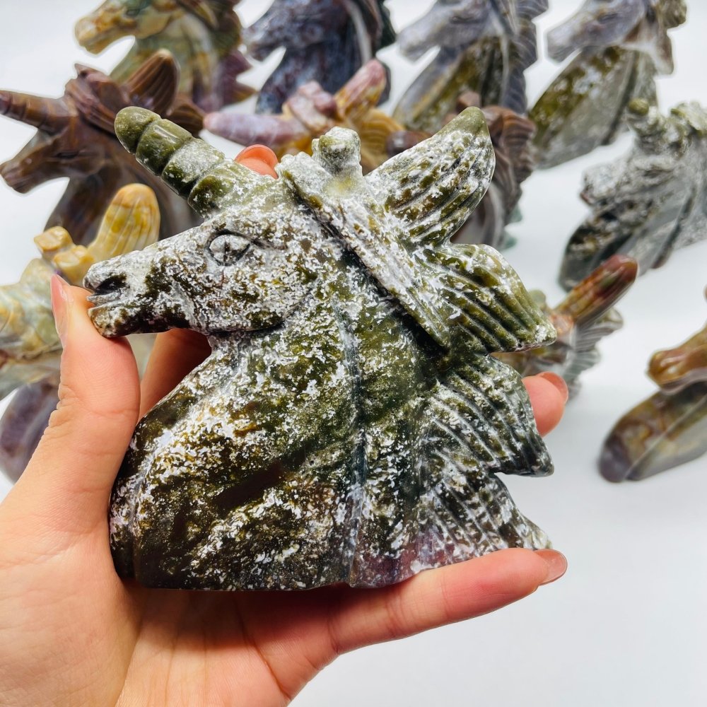 12 Pieces Beautiful Ocean Jasper Unicorn Carving -Wholesale Crystals