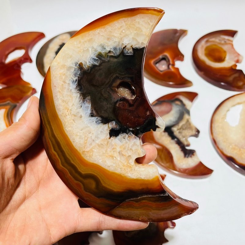 12 Pieces Large Carnelian Moon Face Carving -Wholesale Crystals