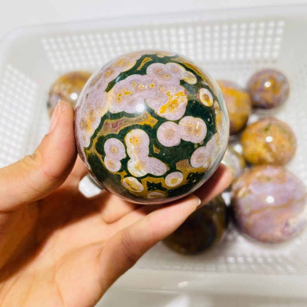 13 Pieces High Quality Vein Yellow Pink Ocean Jasper Spheres -Wholesale Crystals