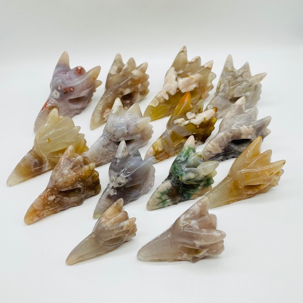 14 Pieces High Quality Sakura Flower Agate Dragon Bird Head Carving -Wholesale Crystals