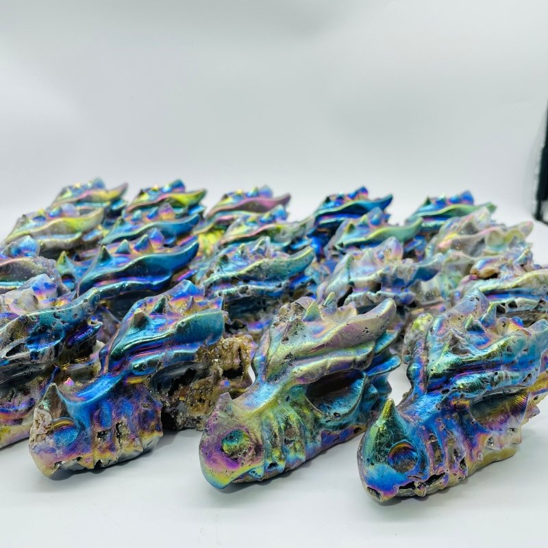 19 Pieces Large Aura Sphalerite Dragon Head Carving -Wholesale Crystals