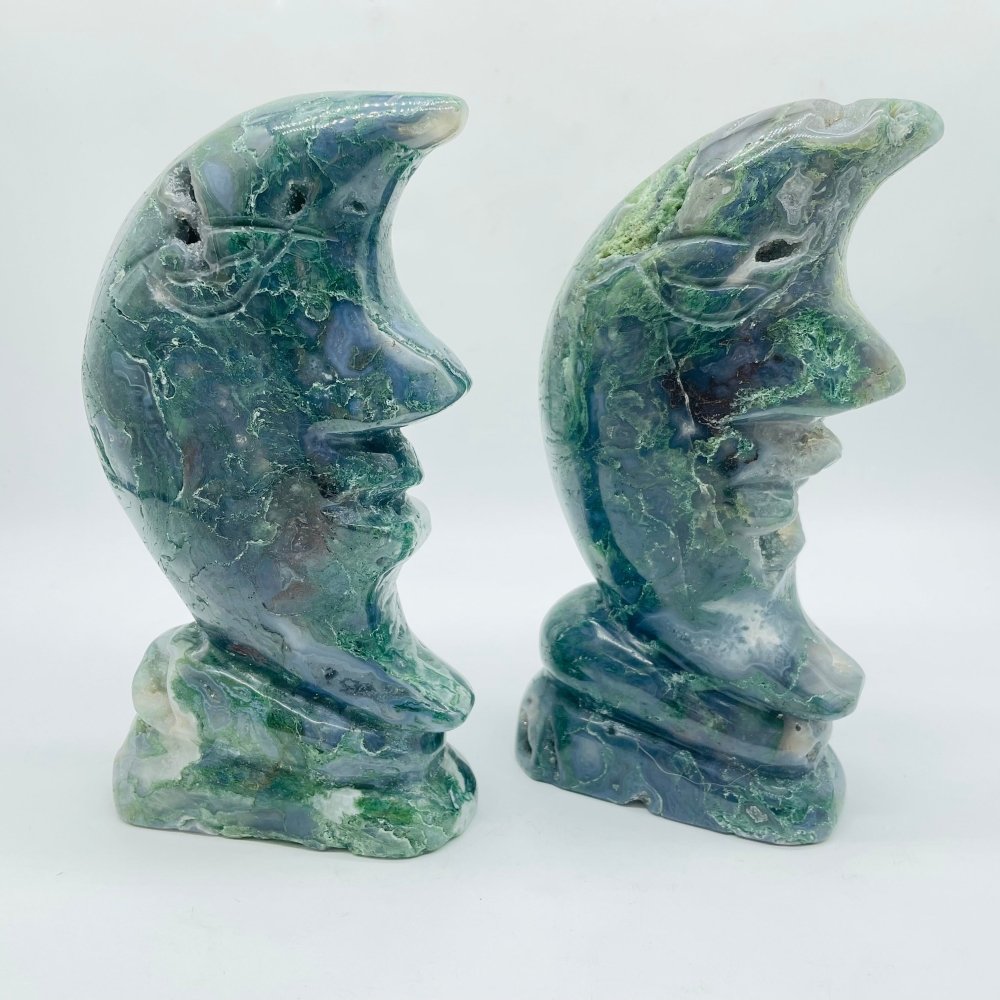 2 Pieces Beautiful Moss Agate Moon Face -Wholesale Crystals