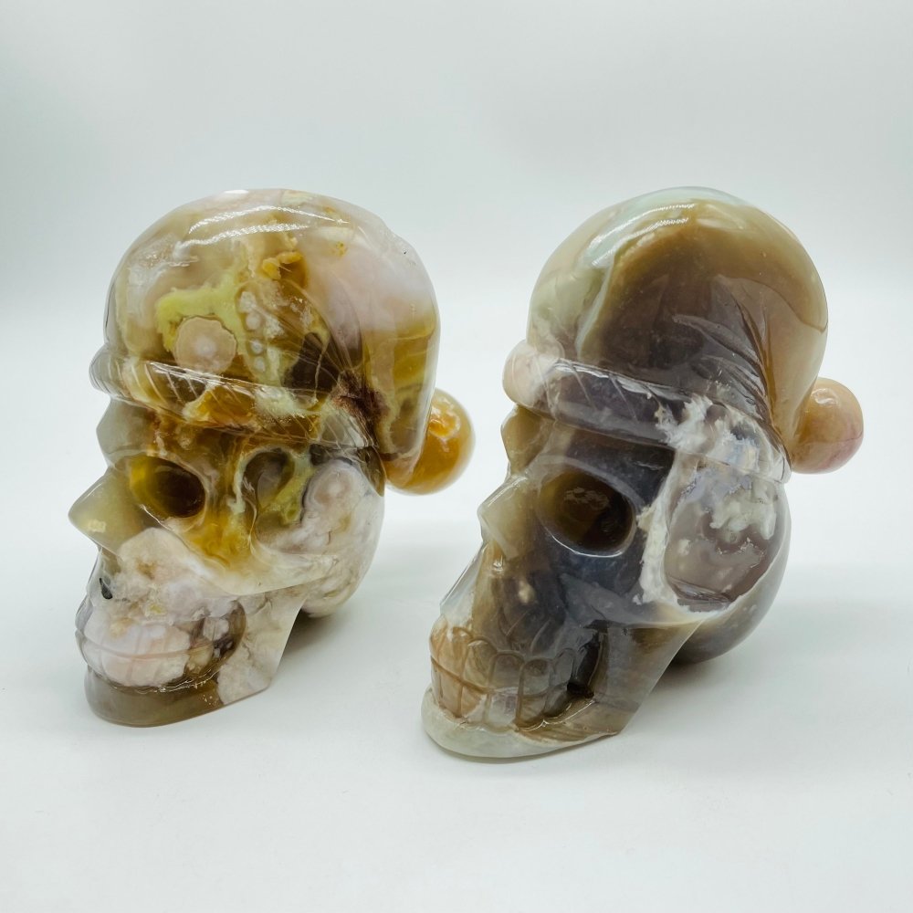 2 Pieces Sakura Flower Agate Christmas Hat Skull Carving -Wholesale Crystals