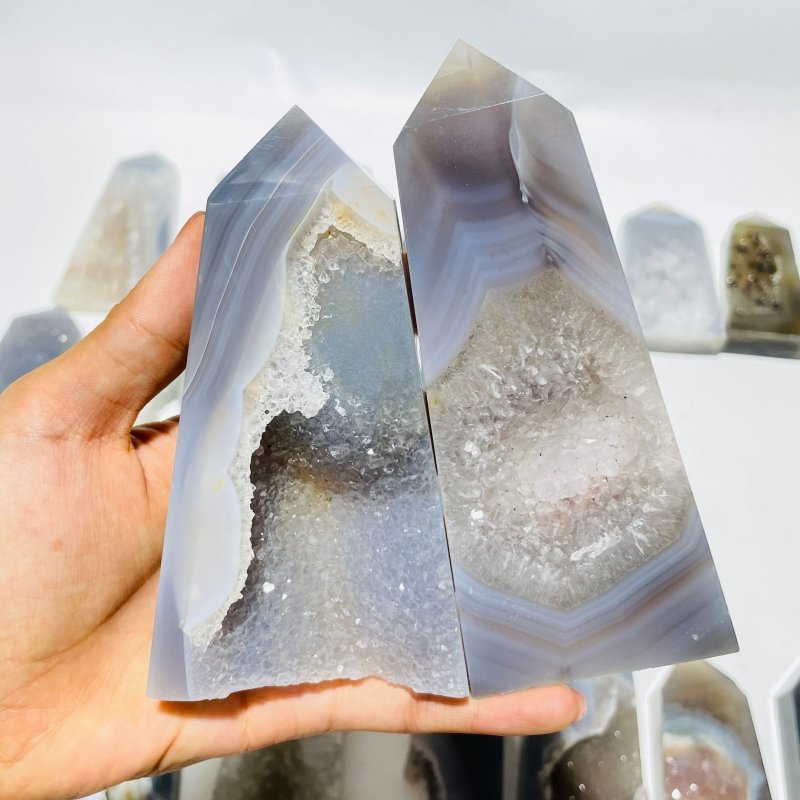 21 Pieces Beautiful Large Agate Geode Druzy Four-Sided Points -Wholesale Crystals