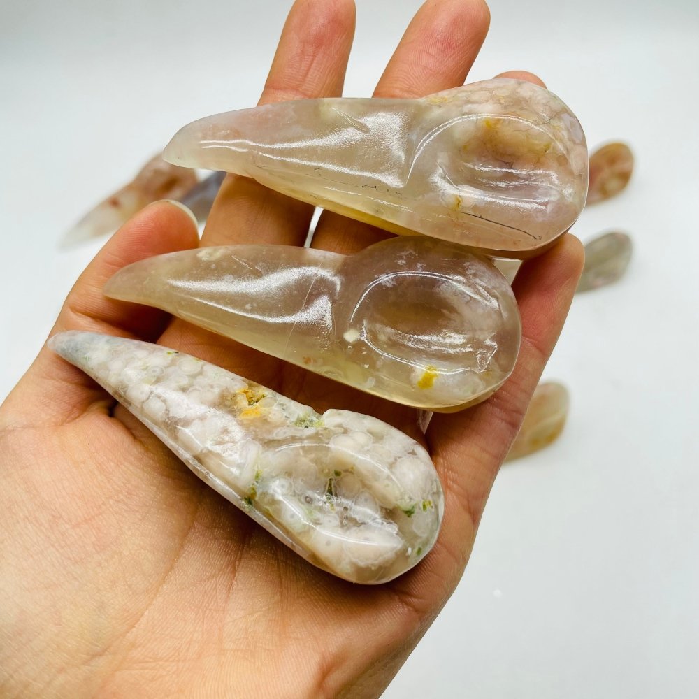 23 Pieces High Quality Sakura Flower Agate Crow Skull Carving -Wholesale Crystals