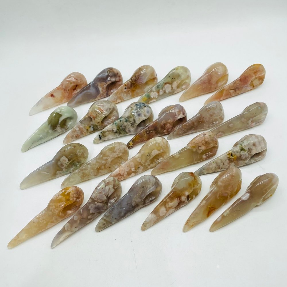 23 Pieces High Quality Sakura Flower Agate Crow Skull Carving -Wholesale Crystals