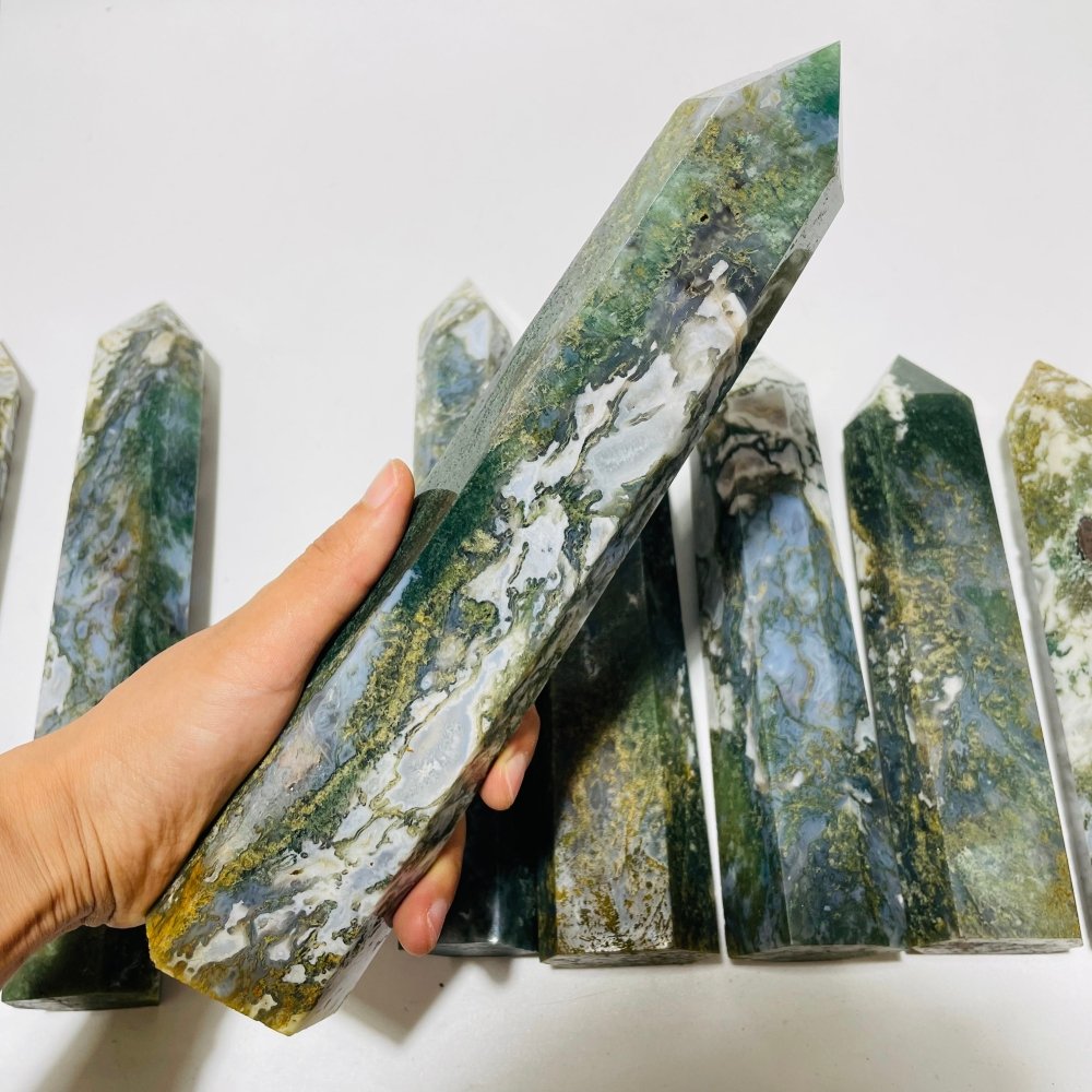 8 Pieces Large Moss Agate Tower Points -Wholesale Crystals
