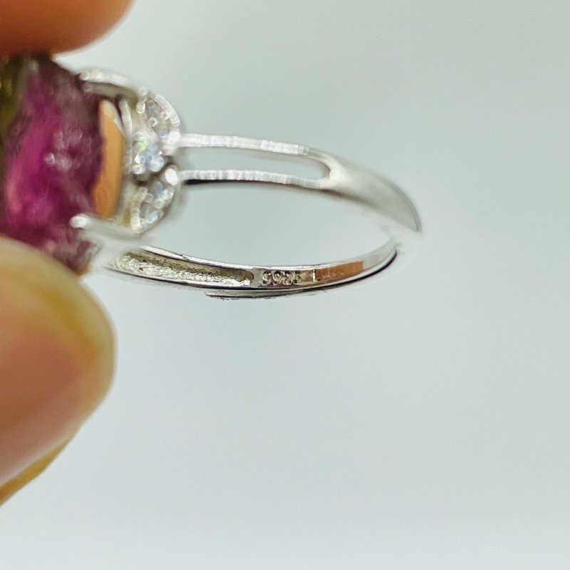 32 Pieces S925 Raw Watermelon Tourmaline Different Styles Ring -Wholesale Crystals