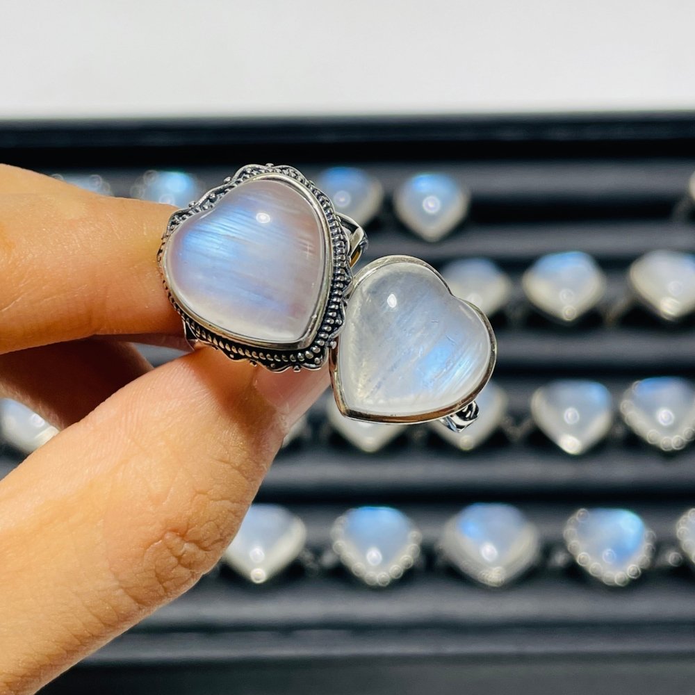 36 Pieces Sterling Silver Sri Lankan Moonstone Heart Different Styles Ring -Wholesale Crystals